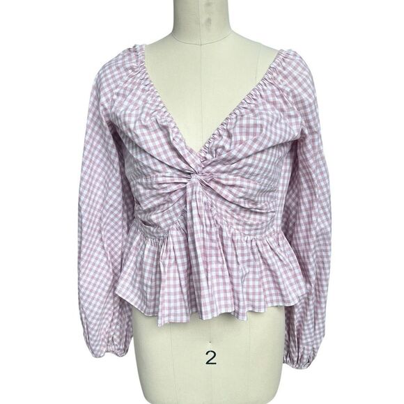 Caroline Constas pink gingham blouse size small - Picture 1 of 6
